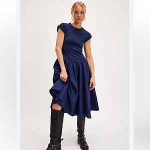 NWOT Free People Afternoon Elegance Midi Dress in Indigo Pura Size Med $148 MSRP
